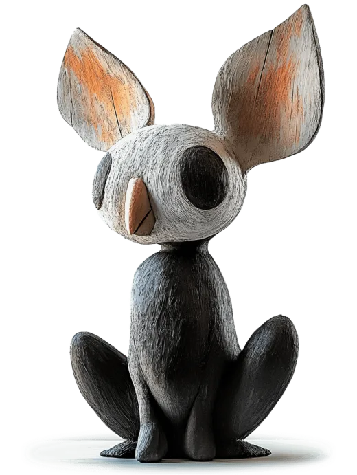 A soft grey creative character with wide ears